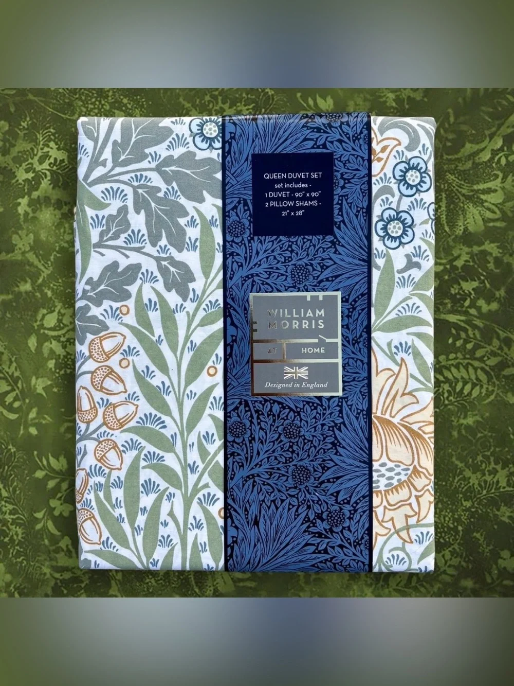 William Morris & Co. Queen Duvet Set Oak And Willow Green 100% Cotton Classic